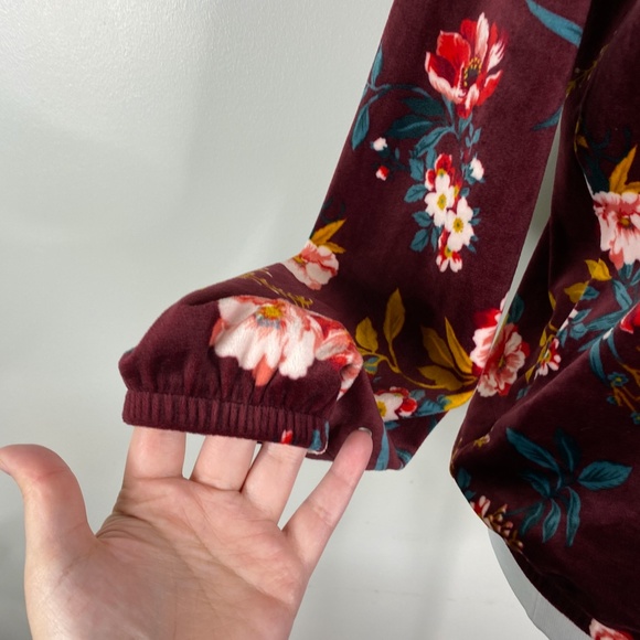 LOFT Velour Top Maroon Floral w/Drawstring Sz. S - Picture 7 of 9